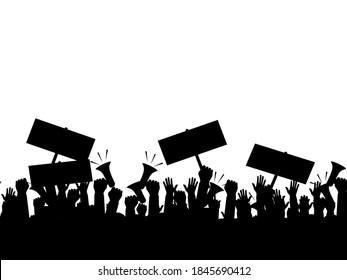 Silhouette Menschenmenge Demonstranten. Protest. Revolution. Konflikt. Vektorgrafik