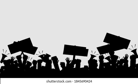 Silhouette crowd of people protesters. Protest. revolution. conflict. vector illustration