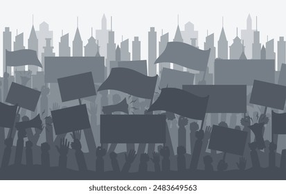 Silhouette crowd of people protesters. Protest, revolution, conflict. Flat vector illustration