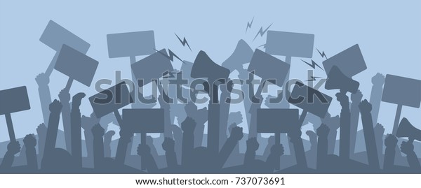 Silhouette crowd of people\
protesters. . Protest, revolution, conflict. Flat vector\
illustration.