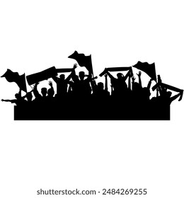 silhouette of crowd supporter demonstrator front view vector