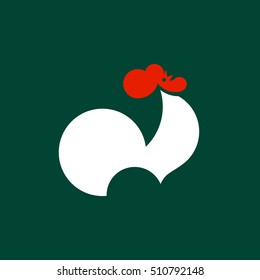 Silhouette of crowing rooster. Modern flat vector logo template or icon of cock