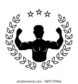 silhouette crown of leaves with black half body muscle man