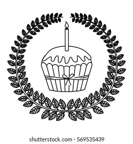 silhouette crown of leaves with cupcake with red cream and candle