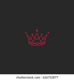 Silhouette Crown Logo Mockup, Princess Tiara With Gem Emblem, Intersection Pink Lines Stylish Royal Print T-shirt Design Element.