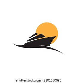 silhouette cruise ship with sunset logo design vector graphic symbol icon sign illustration creative idea