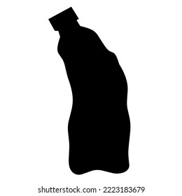 Silhouette of a crumpled bottle on a white background. Black mineral water container waste is good for trash and recycling icon logo.