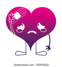 silhouette crying heart with aid band kawaii character