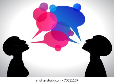 silhouette of cuople with conversation boxes