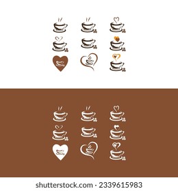 silhouette of cup coffee lover,Coffee cup and heart shapes,coffe logo,coffe icon,Coffee cup logo,hot coffe logo.