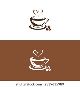 silhouette of cup coffee lover,Coffee cup and heart shapes,coffe logo,coffe icon,Coffee cup logo,hot coffe logo.