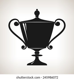 Silhouette cup of winner, trophy cup on a light background , black and white vector illustration