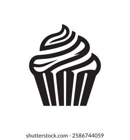 Silhouette cupcake Icon, muffin logo. Vector illustration, food icon, Can be used as icon, sign or symbol - cupcake silhouette.