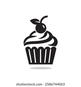 Silhouette cupcake Icon, muffin logo. Vector illustration, food icon, Can be used as icon, sign or symbol - cupcake silhouette.