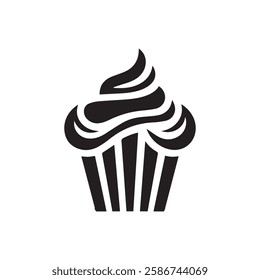 Silhouette cupcake Icon, muffin logo. Vector illustration, food icon, Can be used as icon, sign or symbol - cupcake silhouette.