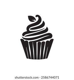 Silhouette cupcake Icon, muffin logo. Vector illustration, food icon, Can be used as icon, sign or symbol - cupcake silhouette.