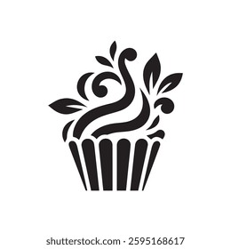 Silhouette cupcake Icon,Vintage muffin logo. Vector illustration isolated on white background. Can be used as icon, sign or symbol - cupcake silhouette.