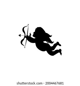  silueta de Cupido apuntando una proa y flecha. Símbolo de amor de San Valentín. Ilustración vectorial aislada en fondo blanco.