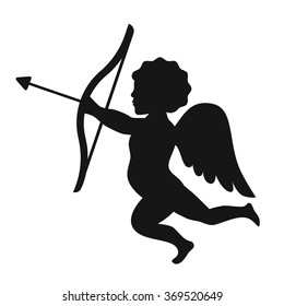 Silhouette of cupid angel with bow and arrow. Vector illustration for Valentine's Day.