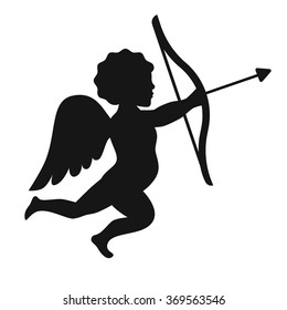 Silhouette of cupid angel with bow and arrow. Vector illustration for Valentine's Day.
