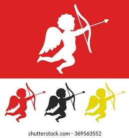 Silhouette of cupid angel with bow and arrow. Vector illustration for Valentine's Day.