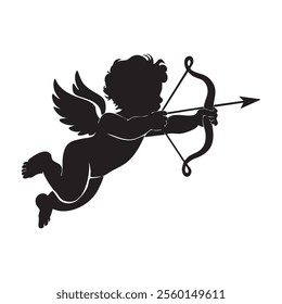 Silhouette of Cupid with Bow and Arrow