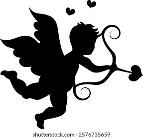 Silhouette of Cupid with heart vector illustration