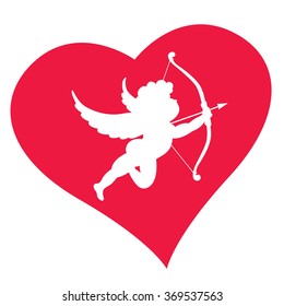 Silhouette of Cupid in heart. Vector illustration