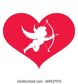 Silhouette Of Cupid In Heart. Vector Illustration