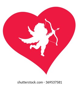 Silhouette of Cupid in heart. Vector illustration