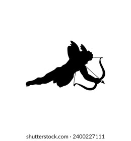 Silhouette of Cupid on white background