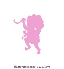 The silhouette of Cupid on a white background