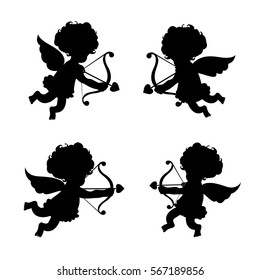 Silhouette cupid with shadow isolated on the white background for valentine and wedding card decoration vector illustration eps 10