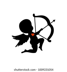 silhouette cupid shooting with his bow vector illustration on a white background