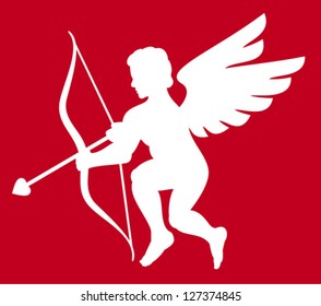 silhouette of cupid with wings