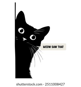 Silhouette of a curious cat peeking from the corner. Perfect for humorous designs, pet-themed products, cat memes, and cute illustrations. Ideal for cat lovers.