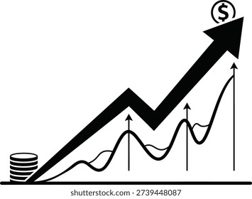 Silhouette Currency Growth Chart Arrow Dollar Euro Pound Yen Finance Rise Icon