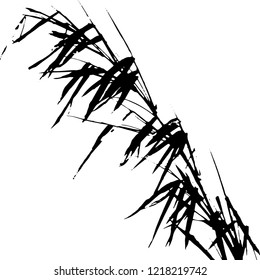 Silhouette. Curved bamboo branch with leaves. Vector illustration. Isolated background. Black, white, gray.