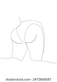 silhouette of a curvy girl, beautiful figure, big buttocks one line art. Continuous line drawing of body positive, overweight, plus size model, XL, health, fashion, self acceptance.