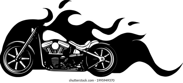 Silhouette für ein benutzerdefiniertes Motorrad mit Flammen, Vektorgrafik-Design