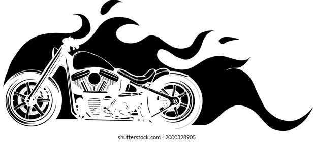 silhouette of custom motorcycle with flames vector illustration design