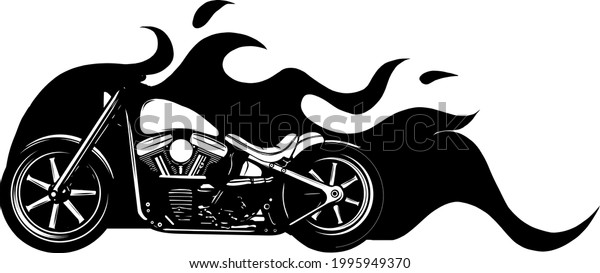 Silhouette Custom Motorcycle Flames Vector Illustration Stock Vector