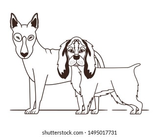 silhouette of cute and adorable dogs on white background