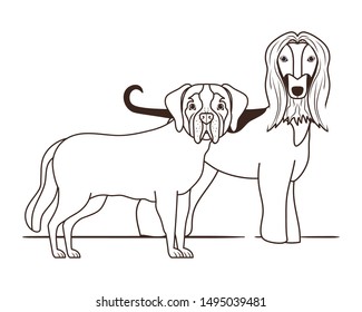 silhouette of cute and adorable dogs on white background