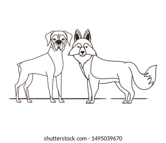 silhouette of cute and adorable dogs on white background