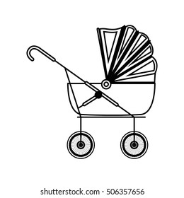 silhouette cute baby carriage with soft top