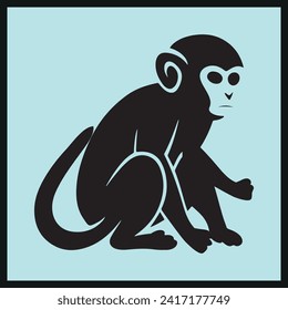 Silhouette of Cute Baby Monkey ,Vector illustration, Cartoon Icon