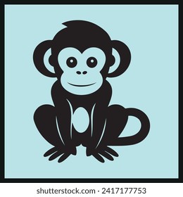 Silhouette of Cute Baby Monkey ,Vector illustration, Cartoon Icon