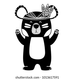 silhouette cute bear animal with feathers design