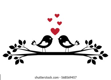 Silhouette cute birds in love. Stylish card for Valentine day. Vector illustration